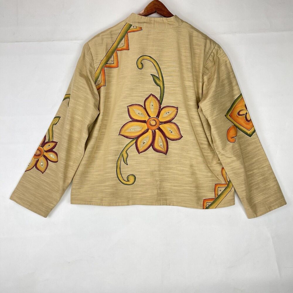Vintage Alex Kim Women’s Size LP Jacket Yellow Floral Sequined Buttons Closure - Picture 4 of 16